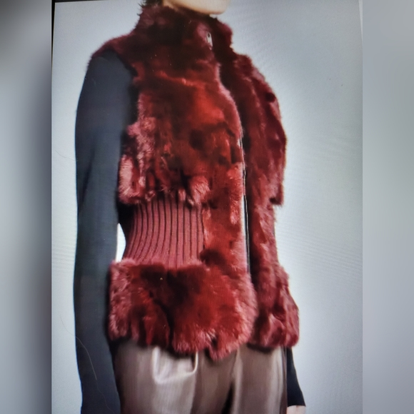 Genuine Merlot Rabbit Fur Vest By Belle Fare - Picture 2 of 12